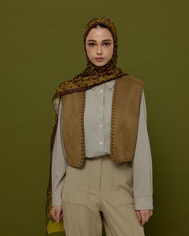 S-LALE-43 Buhur Kahvesi & Saf Sarı Lale Bahçesi Desen Şal