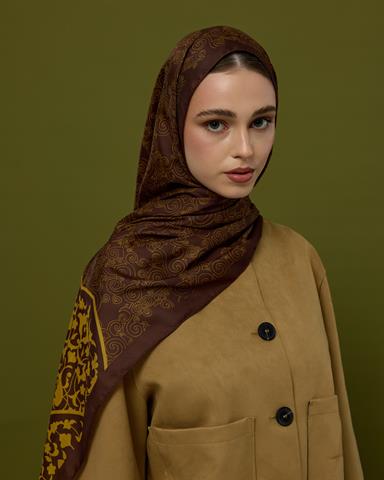 S-SARAYLI-43 Buhur Kahvesi & Saf Sarı Saraylı Desen Şal