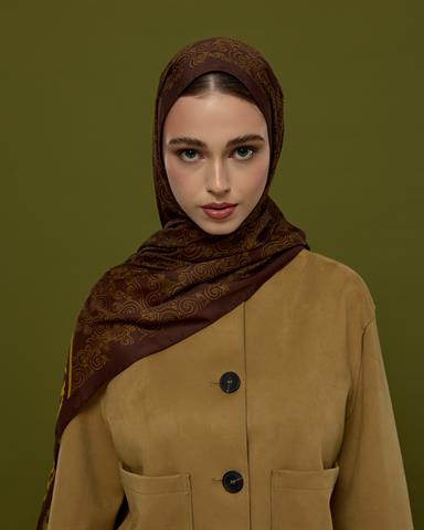 S-SARAYLI-43 Buhur Kahvesi & Saf Sarı Saraylı Desen Şal