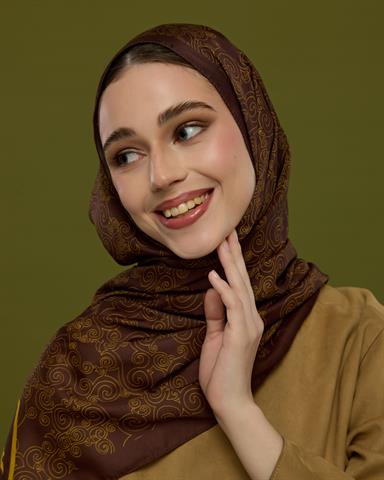 S-SARAYLI-43 Buhur Kahvesi & Saf Sarı Saraylı Desen Şal