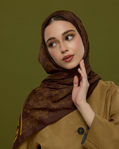 S-SARAYLI-43 Buhur Kahvesi & Saf Sarı Saraylı Desen Şal