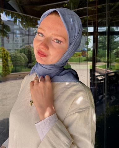 Buz Mavi Baklava Lyocell Bambu Jakar Eşarp