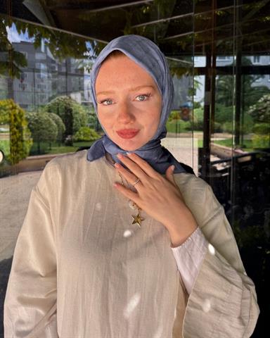 Buz Mavi Baklava Lyocell Bambu Jakar Eşarp