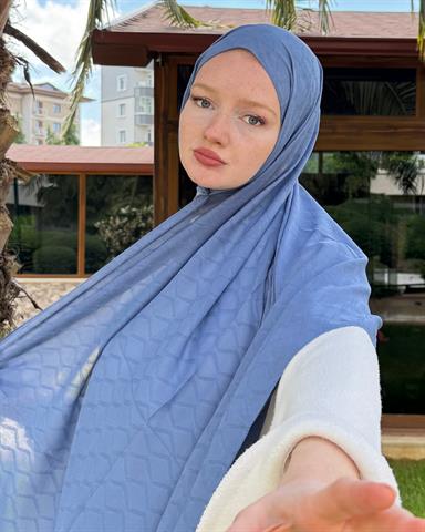 Buz Mavi Baklava Lyocell Bambu Jakar Şal
