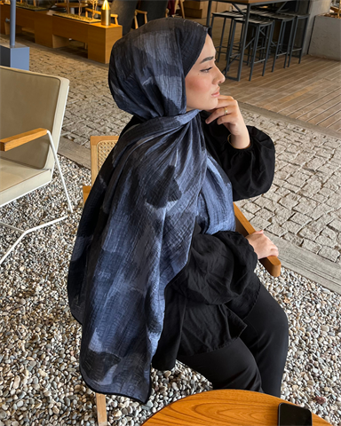 Buz Mavi Karan Desenli Müslin Şal