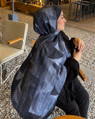 Buz Mavi Karan Desenli Müslin Şal