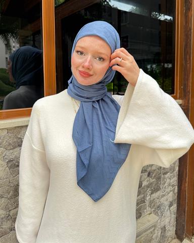 Buz Mavi Zikzak Lyocell Bambu Jakar Eşarp