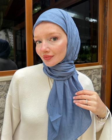 Buz Mavi Zikzak Lyocell Bambu Jakar Eşarp
