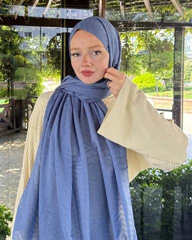 Buz Mavi Zikzak Lyocell Bambu Jakar Şal