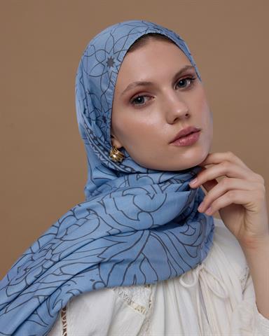 S-EFSUNLU-49 Buz Mavisi & Füme Kahve Efsunlu Desen Şal