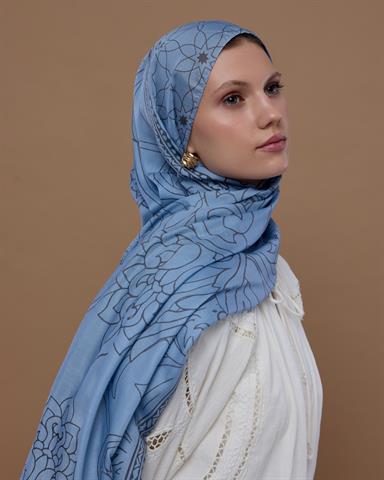 S-EFSUNLU-49 Buz Mavisi & Füme Kahve Efsunlu Desen Şal