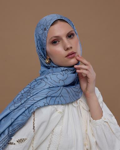 S-EFSUNLU-49 Buz Mavisi & Füme Kahve Efsunlu Desen Şal