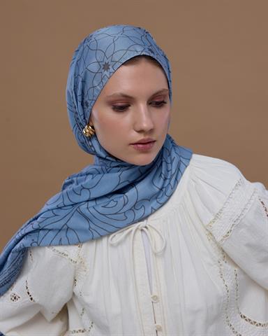 S-EFSUNLU-49 Buz Mavisi & Füme Kahve Efsunlu Desen Şal