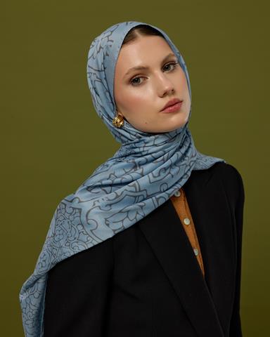 S-HAREM-49 Buz Mavisi & Füme Kahve Harem Rüyası Desen Şal