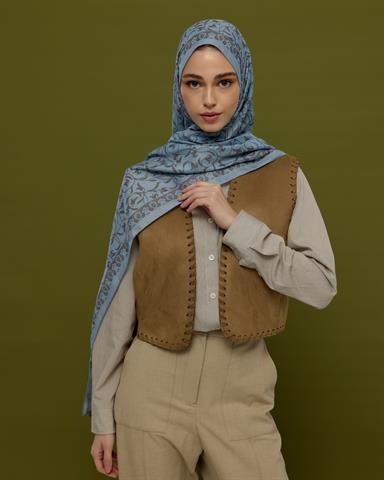 S-LALE-49 Buz Mavisi & Füme Kahve Lale Bahçesi Desen Şal