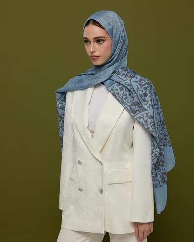 S-SARAYLI-49 Buz Mavisi & Füme Kahve Saraylı Desen Şal