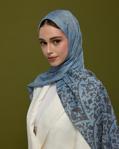 S-SARAYLI-49 Buz Mavisi & Füme Kahve Saraylı Desen Şal