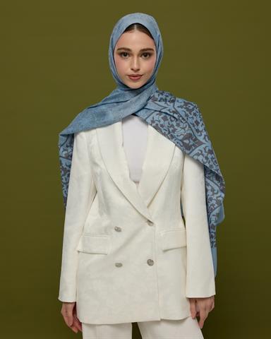 S-SARAYLI-49 Buz Mavisi & Füme Kahve Saraylı Desen Şal