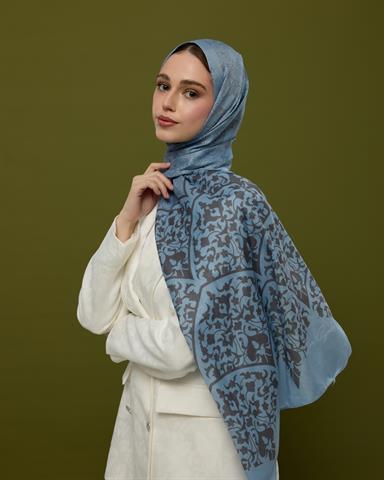 S-SARAYLI-49 Buz Mavisi & Füme Kahve Saraylı Desen Şal