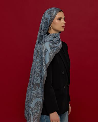 S-SULTANİ-49 Buz Mavisi & Füme Kahve Sultani Desen Şal