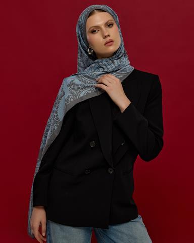 S-SULTANİ-49 Buz Mavisi & Füme Kahve Sultani Desen Şal