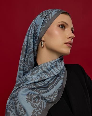 S-SULTANİ-49 Buz Mavisi & Füme Kahve Sultani Desen Şal