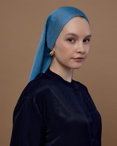 S-EFSUNLU-51 Çakıl Mavisi & Tarçın Dumanı Efsunlu Desen Şal