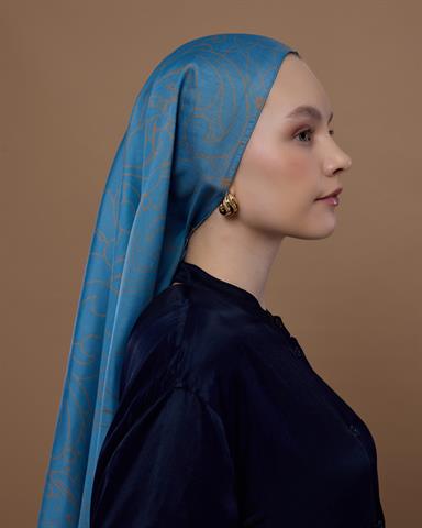 S-EFSUNLU-51 Çakıl Mavisi & Tarçın Dumanı Efsunlu Desen Şal