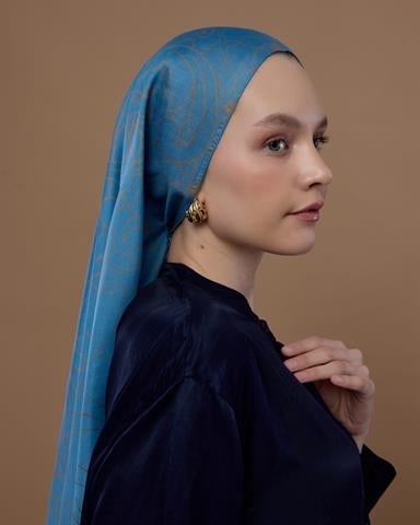 S-EFSUNLU-51 Çakıl Mavisi & Tarçın Dumanı Efsunlu Desen Şal