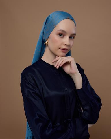 S-EFSUNLU-51 Çakıl Mavisi & Tarçın Dumanı Efsunlu Desen Şal