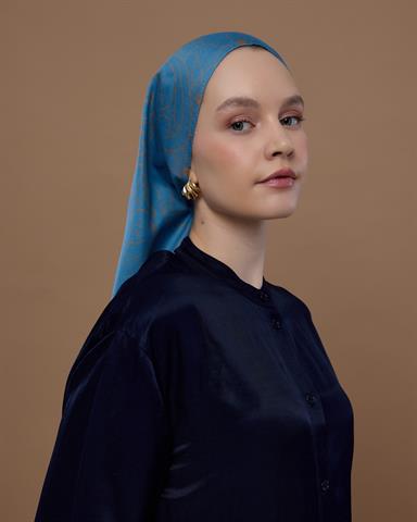 S-EFSUNLU-51 Çakıl Mavisi & Tarçın Dumanı Efsunlu Desen Şal