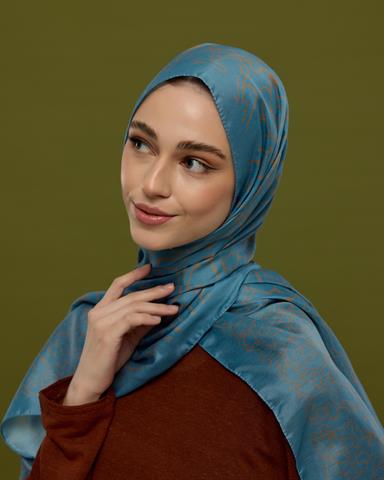 S-HAREM-51 Çakıl Mavisi & Tarçın Dumanı Harem Rüyası Desen Şal