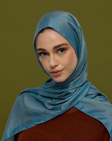 S-HAREM-51 Çakıl Mavisi & Tarçın Dumanı Harem Rüyası Desen Şal
