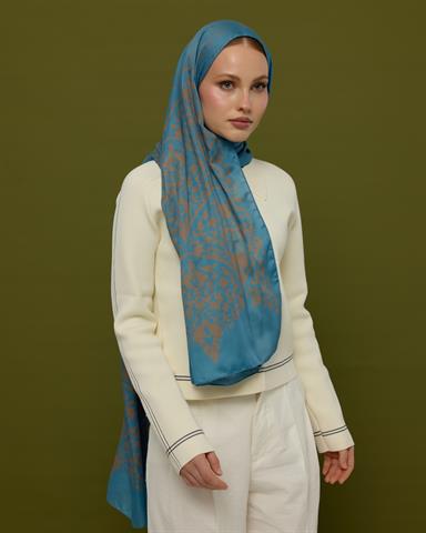 S-SARAYLI-51 Çakıl Mavisi & Tarçın Dumanı Saraylı Desen Şal