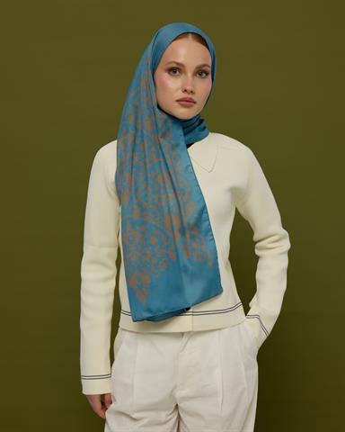 S-SARAYLI-51 Çakıl Mavisi & Tarçın Dumanı Saraylı Desen Şal