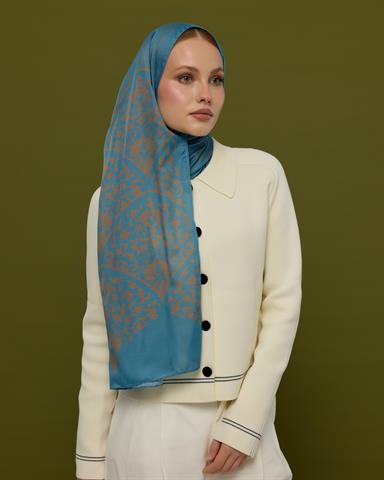 S-SARAYLI-51 Çakıl Mavisi & Tarçın Dumanı Saraylı Desen Şal