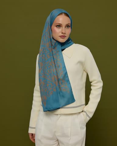 S-SARAYLI-51 Çakıl Mavisi & Tarçın Dumanı Saraylı Desen Şal