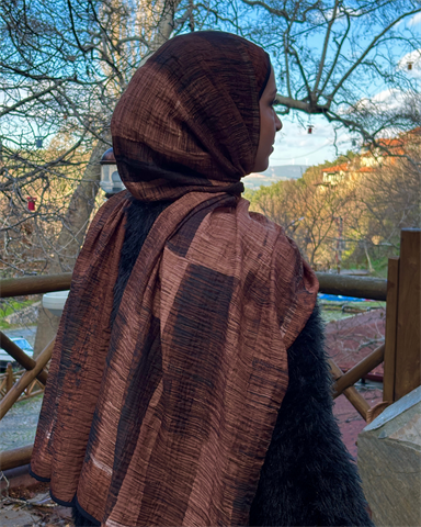 Camel Gölge Desenli Müslin Şal
