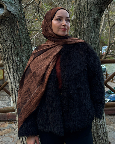 Camel Gölge Desenli Müslin Şal