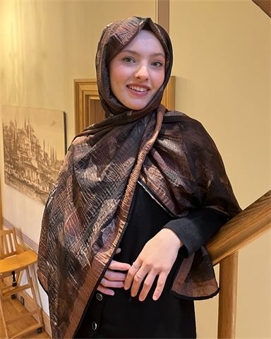 Camel Saçak Desenli Müslin Şal