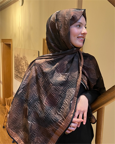 Camel Saçak Desenli Müslin Şal