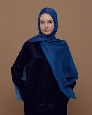 S-EFSUNLU-05 Çini Mavisi & Şakayık Pembesi Efsunlu Desen Şal