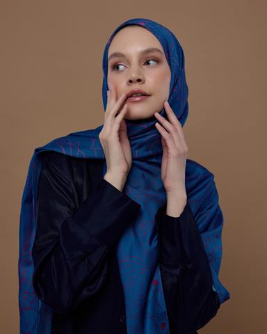 S-EFSUNLU-05 Çini Mavisi & Şakayık Pembesi Efsunlu Desen Şal