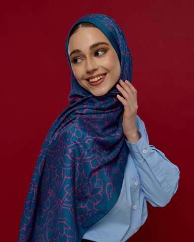 S-HAREM-05 Çini Mavisi & Şakayık Pembesi Harem Rüyası Desen Şal