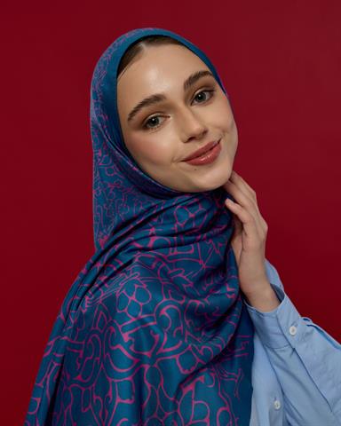S-HAREM-05 Çini Mavisi & Şakayık Pembesi Harem Rüyası Desen Şal