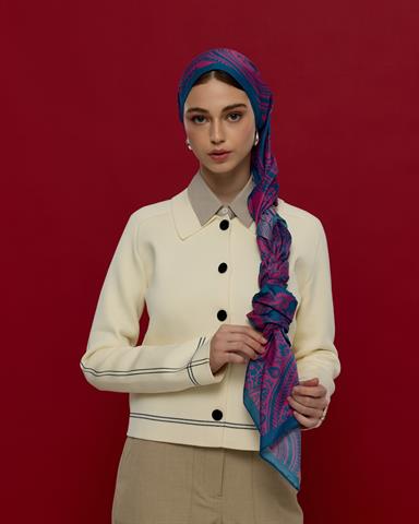 S-SULTANİ-05 Çini Mavisi & Şakayık Pembesi Sultani Desen Şal