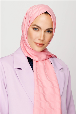 Şeker Pembe Dalga Desen İpeksi Jakar Şal