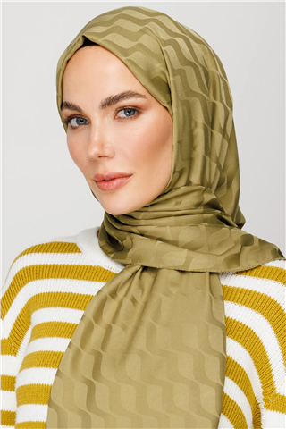 Soft Yeşil Dalga Desen İpeksi Jakar Şal
