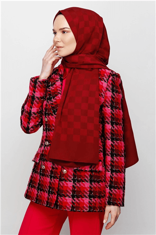 Bordo Dama Desen İpeksi Jakar Şal