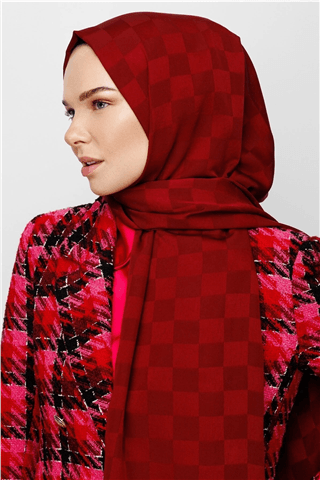 Bordo Dama Desen İpeksi Jakar Şal